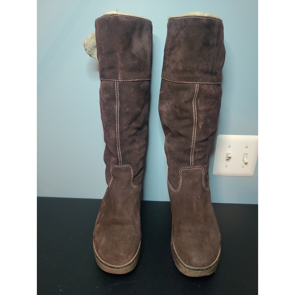 KORS Michael Kors Made in Italy Brown Suede Winter Fur Wedge‎ Boots US 10/ EU 40 - Picture 5 of 14